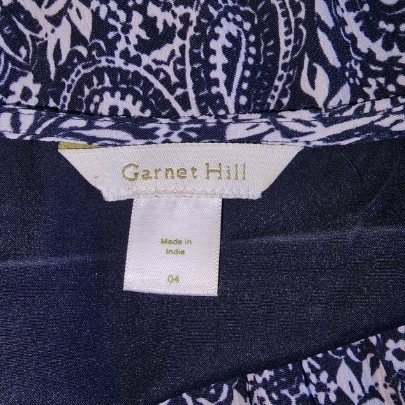 Garnet Hill Dress Sz 4 Blue White Pleated Lagenlook Paisley Floral Drape Pockets - Picture 7 of 9